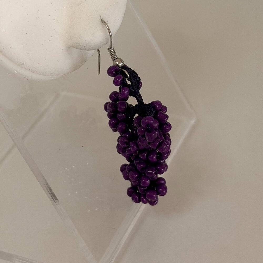 Collectable Traditional Turkish Boncuk Oya Twisted Black Beaded Grapes Earrings
